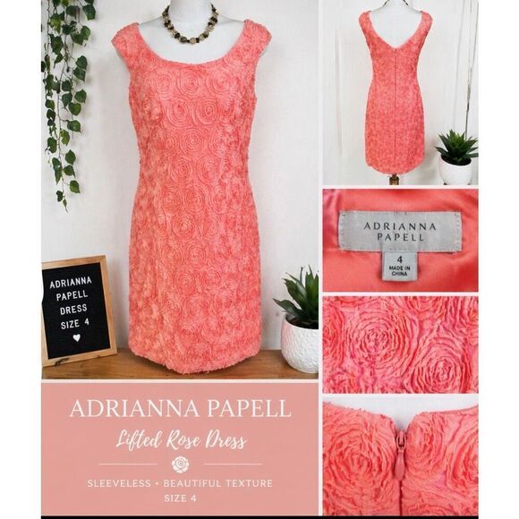 Adrianna Papell Dresses & Skirts - Adrianna Papell Pink Lifted Rose Sleeveless Dress BEAUTIFUL SIZE 4